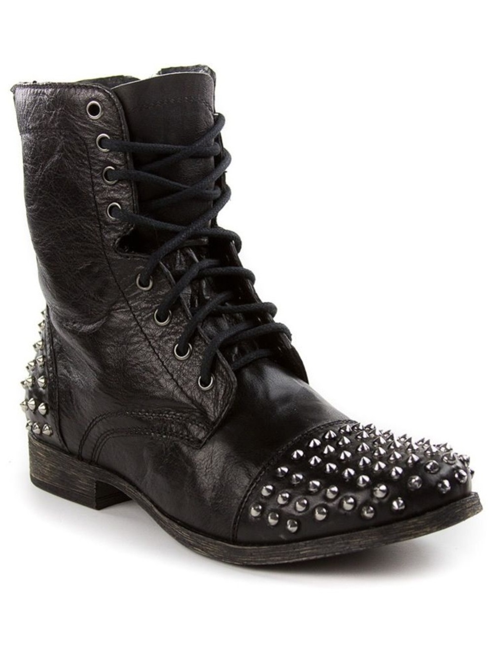 Steve Madden TROYY Black Leather Studded Lace-Up Combat Boots 9.5 D Edgy Punk